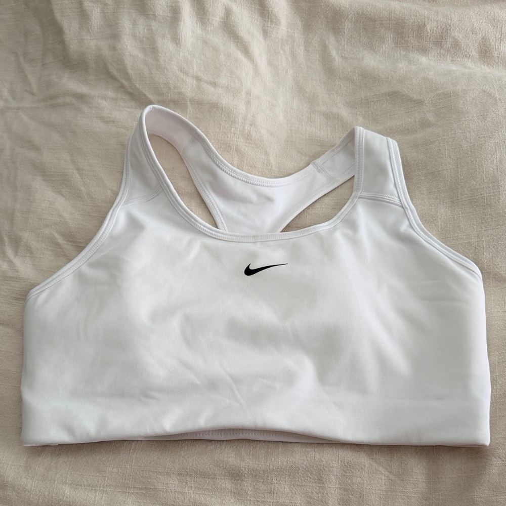 Nike White Racerback Sports Bra with Black Swoosh